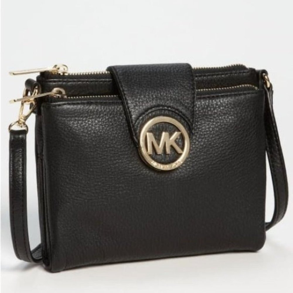 Michael Kors Fulton Large Leather Black Crossbody Bag - Picture 1 of 9